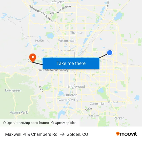 Maxwell Pl & Chambers Rd to Golden, CO map