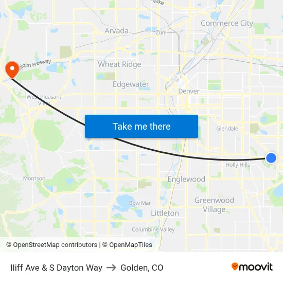 Iliff Ave & S Dayton Way to Golden, CO map