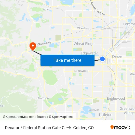 Decatur / Federal Station Gate G to Golden, CO map