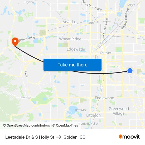Leetsdale Dr & S Holly St to Golden, CO map