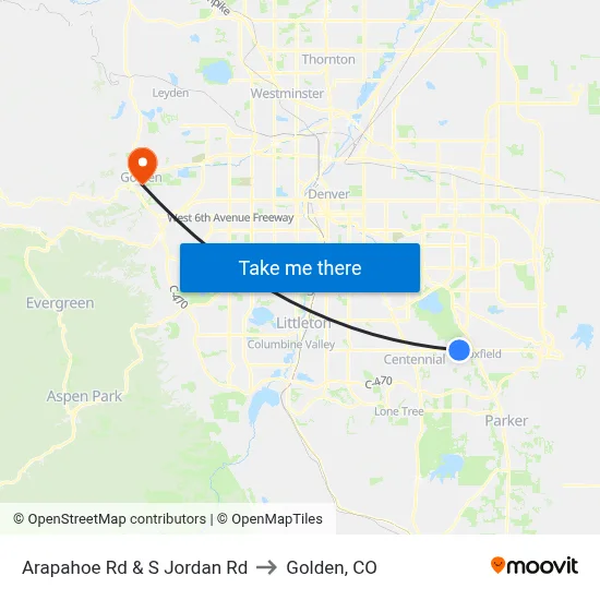Arapahoe Rd & S Jordan Rd to Golden, CO map