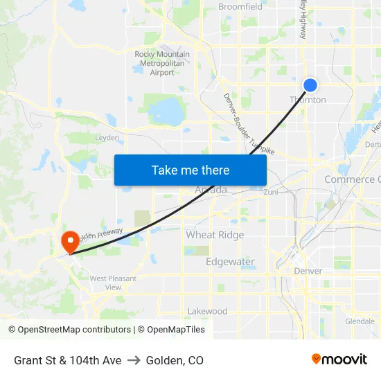 Grant St & 104th Ave to Golden, CO map