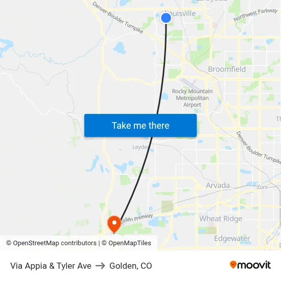Via Appia & Tyler Ave to Golden, CO map