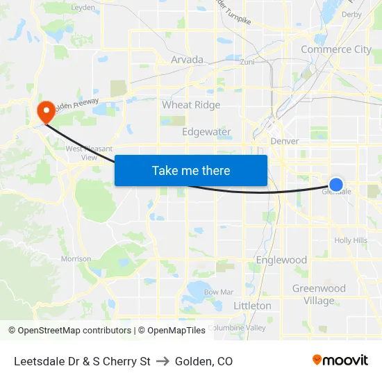 Leetsdale Dr & S Cherry St to Golden, CO map