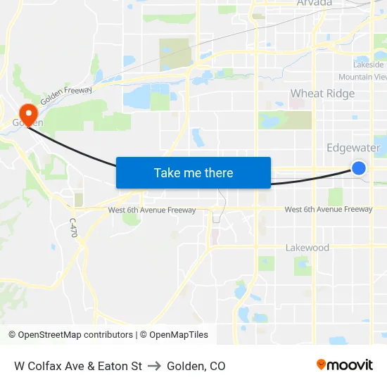 W Colfax Ave & Eaton St to Golden, CO map