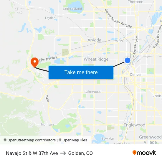 Navajo St & W 37th Ave to Golden, CO map