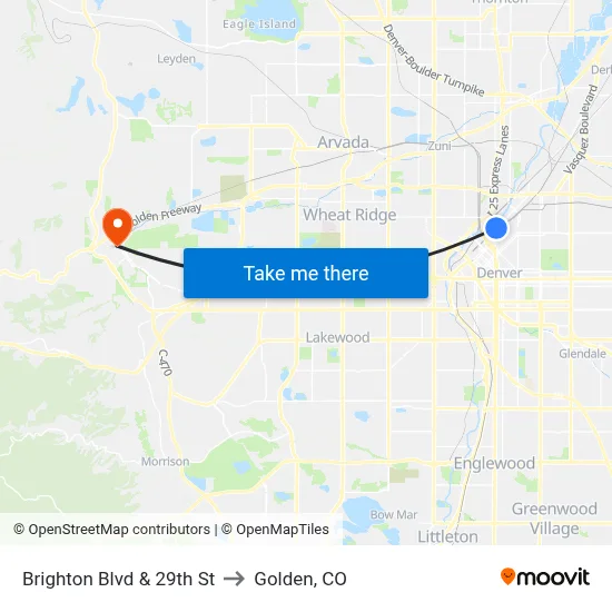 Brighton Blvd & 29th St to Golden, CO map