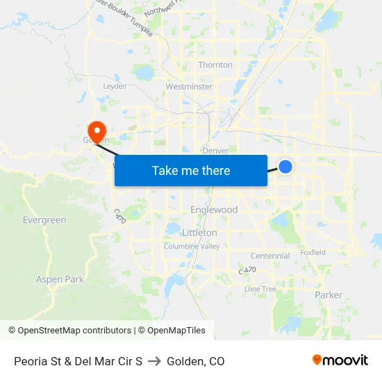 Peoria St & Del Mar Cir S to Golden, CO map