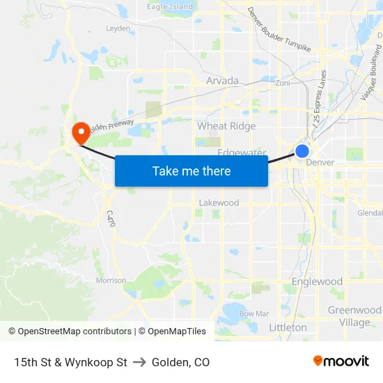 15th St & Wynkoop St to Golden, CO map