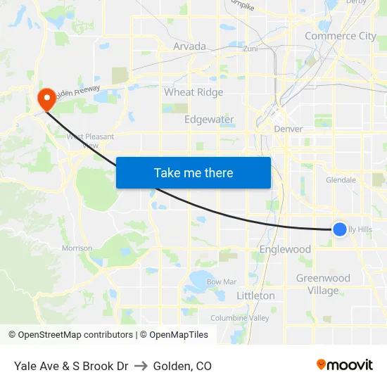 Yale Ave & S Brook Dr to Golden, CO map
