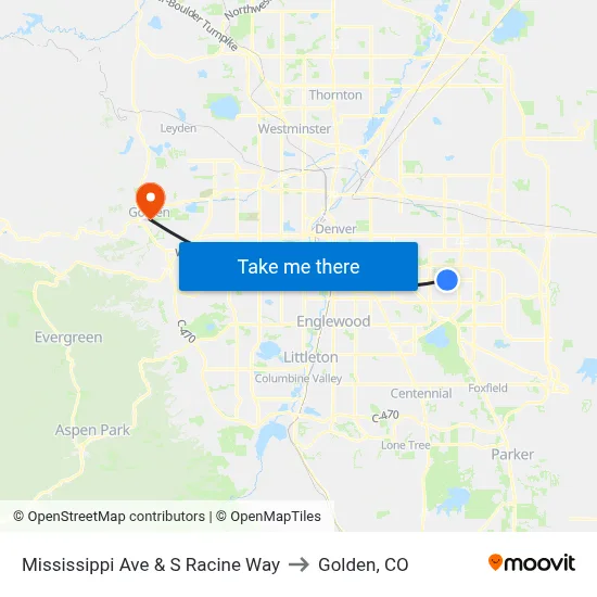 Mississippi Ave & S Racine Way to Golden, CO map