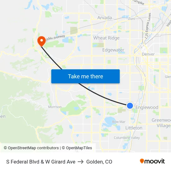 S Federal Blvd & W Girard Ave to Golden, CO map