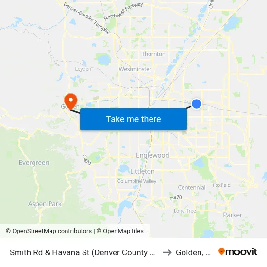 Smith Rd & Havana St (Denver County Jail) to Golden, CO map