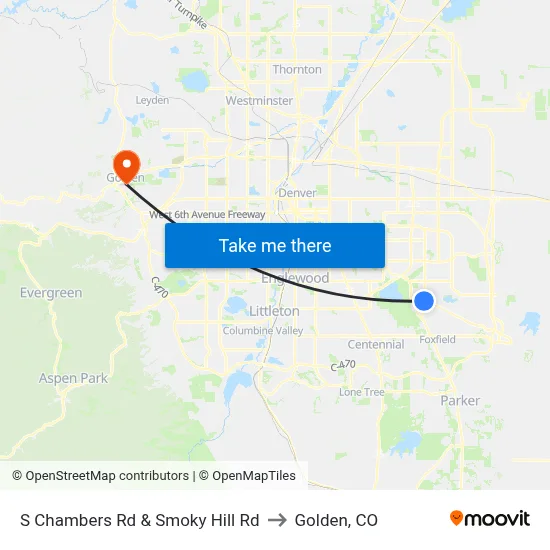 S Chambers Rd & Smoky Hill Rd to Golden, CO map