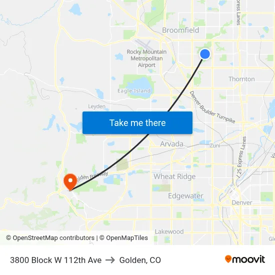 3800 Block W 112th Ave to Golden, CO map