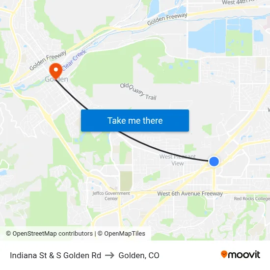 Indiana St & S Golden Rd to Golden, CO map