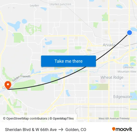 Sheridan Blvd & W 66th Ave to Golden, CO map