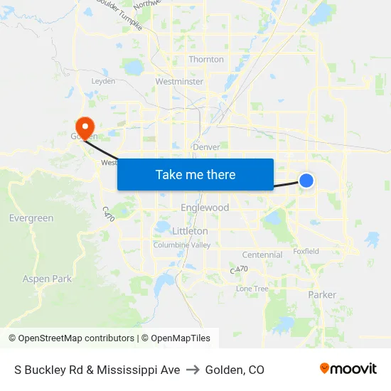 S Buckley Rd & Mississippi Ave to Golden, CO map