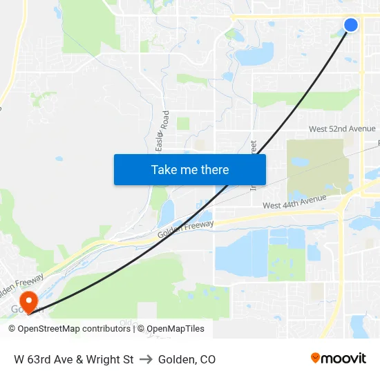 W 63rd Ave & Wright St to Golden, CO map