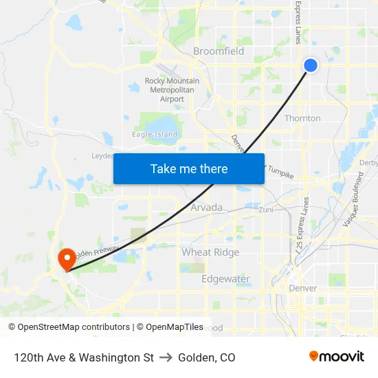 120th Ave & Washington St to Golden, CO map
