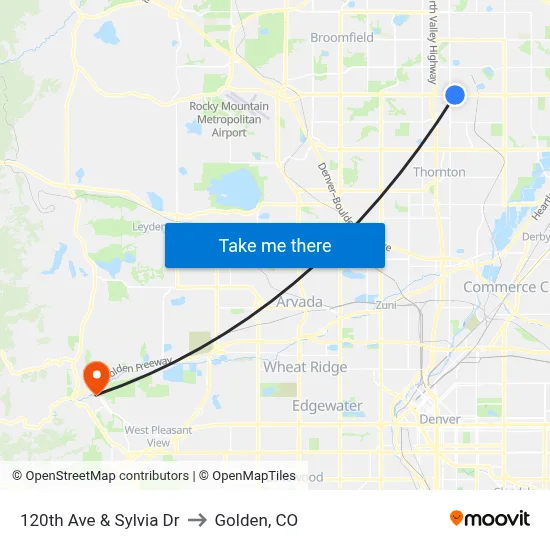 120th Ave & Sylvia Dr to Golden, CO map