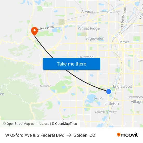 W Oxford Ave & S Federal Blvd to Golden, CO map