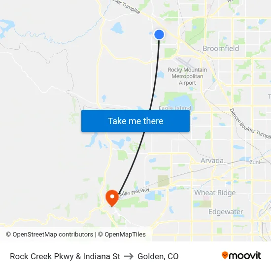 Rock Creek Pkwy & Indiana St to Golden, CO map