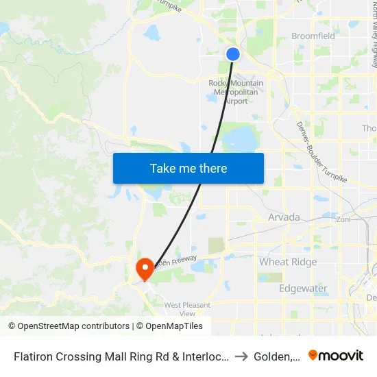 Flatiron Crossing Mall Ring Rd & Interlocken Blvd to Golden, CO map