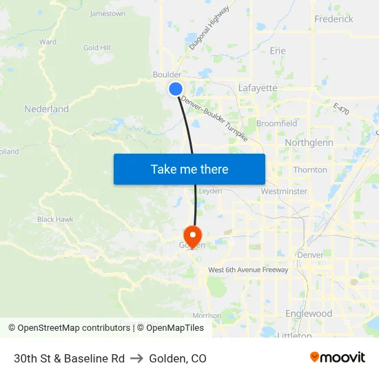 30th St & Baseline Rd to Golden, CO map