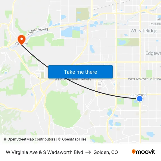 W Virginia Ave & S Wadsworth Blvd to Golden, CO map