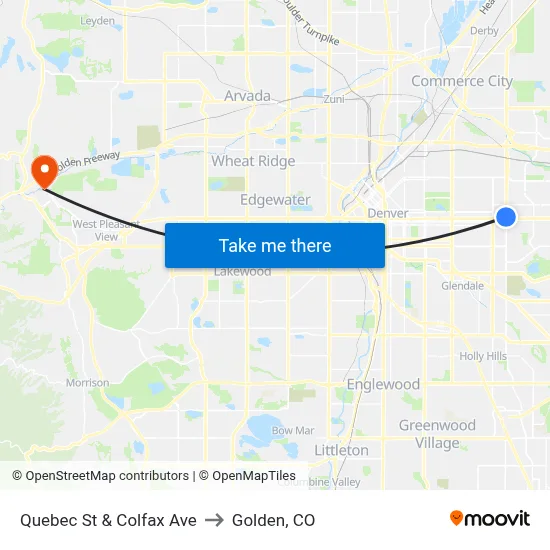 Quebec St & Colfax Ave to Golden, CO map