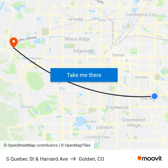 S Quebec St & Harvard Ave to Golden, CO map