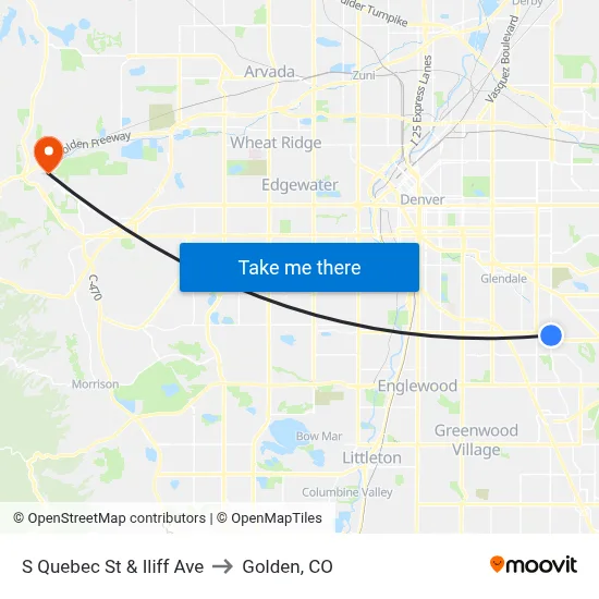 S Quebec St & Iliff Ave to Golden, CO map