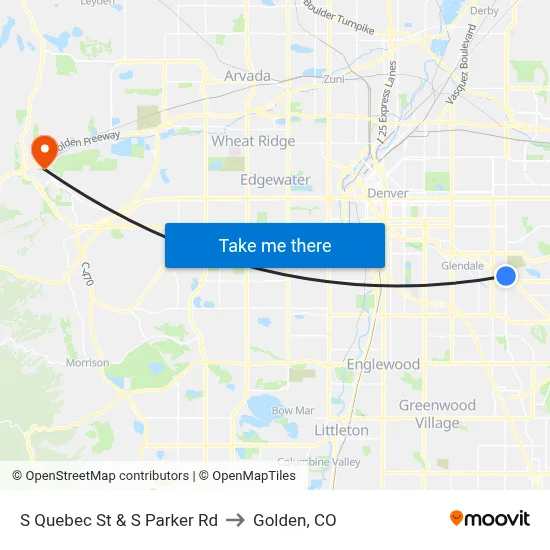 S Quebec St & S Parker Rd to Golden, CO map