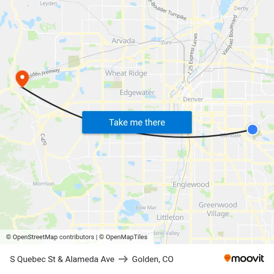 S Quebec St & Alameda Ave to Golden, CO map
