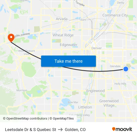 Leetsdale Dr & S Quebec St to Golden, CO map