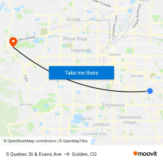 S Quebec St & Evans Ave to Golden, CO map