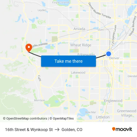 16th Street & Wynkoop St to Golden, CO map