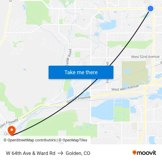 W 64th Ave & Ward Rd to Golden, CO map