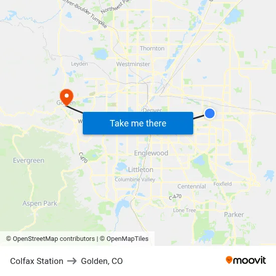 Colfax Station to Golden, CO map