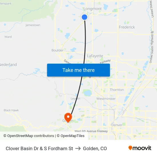Clover Basin Dr & S Fordham St to Golden, CO map