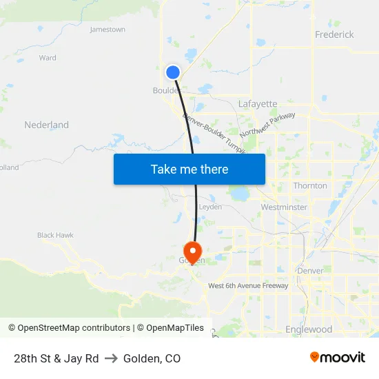 28th St & Jay Rd to Golden, CO map