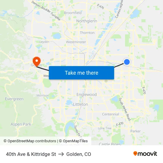 40th Ave & Kittridge St to Golden, CO map