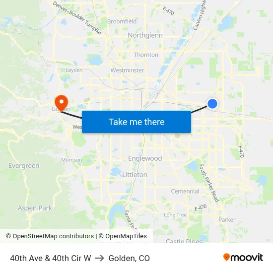40th Ave & 40th Cir W to Golden, CO map