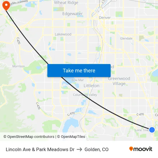 Lincoln Ave & Park Meadows Dr to Golden, CO map