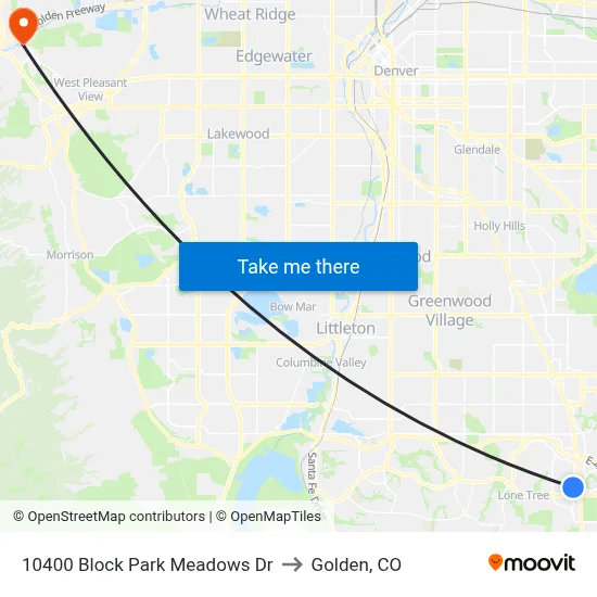 10400 Block Park Meadows Dr to Golden, CO map