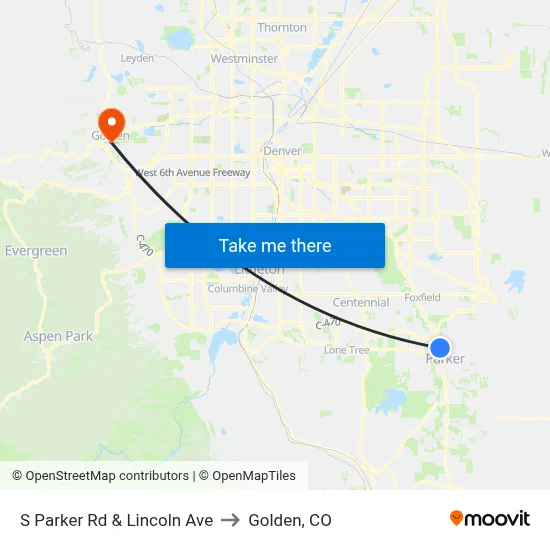 S Parker Rd & Lincoln Ave to Golden, CO map