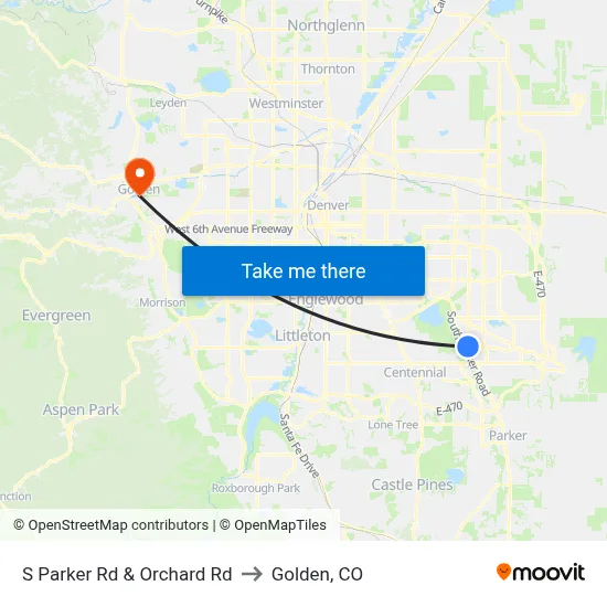 S Parker Rd & Orchard Rd to Golden, CO map