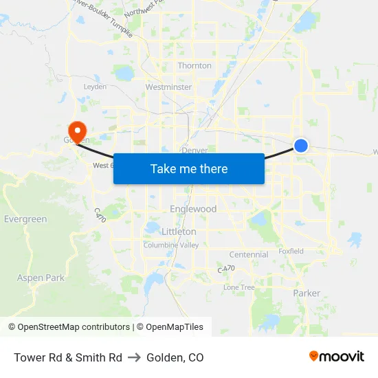 Tower Rd & Smith Rd to Golden, CO map
