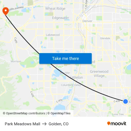 Park Meadows Mall to Golden, CO map